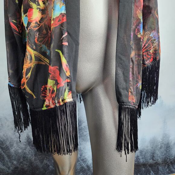 i Jeans by Buffalo Bennett Floral Fringe Open Boho Cardigan | Women's Medium - Picture 3 of 13